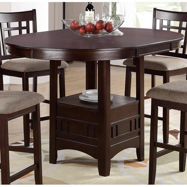 Dining Table Round Counter Height Dining Table W Shelve 1Pc Table Only Solid Wood Dark Rosy Brown Finish