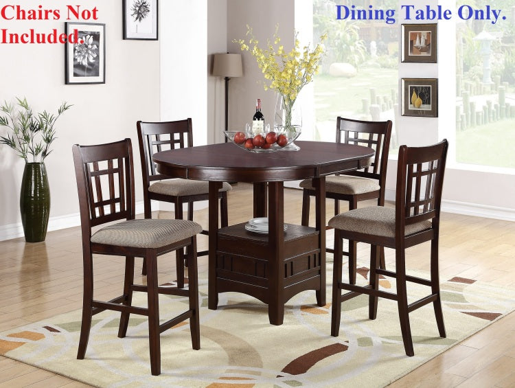 Dining Table Round Counter Height Dining Table W Shelve 1Pc Table Only Solid Wood Dark Rosy Brown Finish