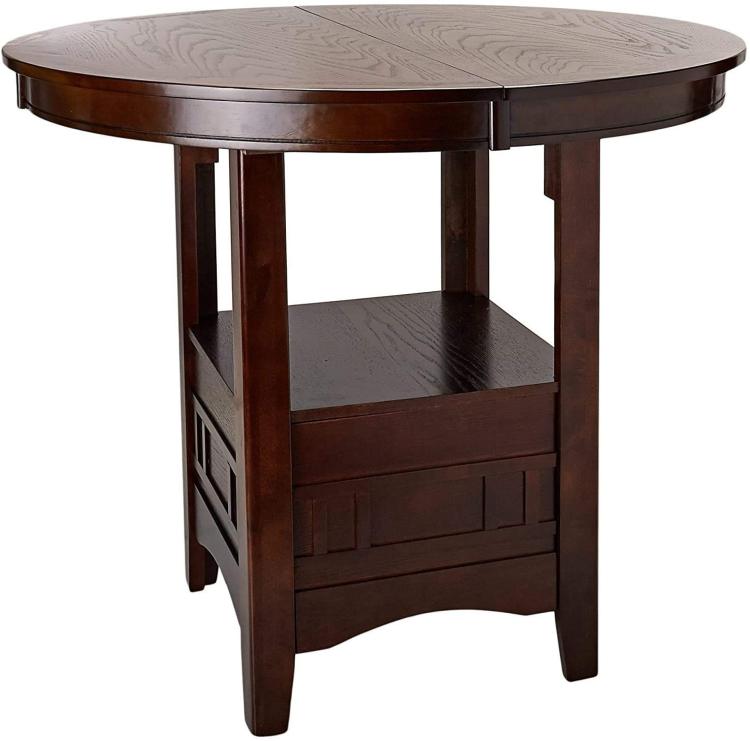 Dining Table Round Counter Height Dining Table W Shelve 1Pc Table Only Solid Wood Dark Rosy Brown Finish