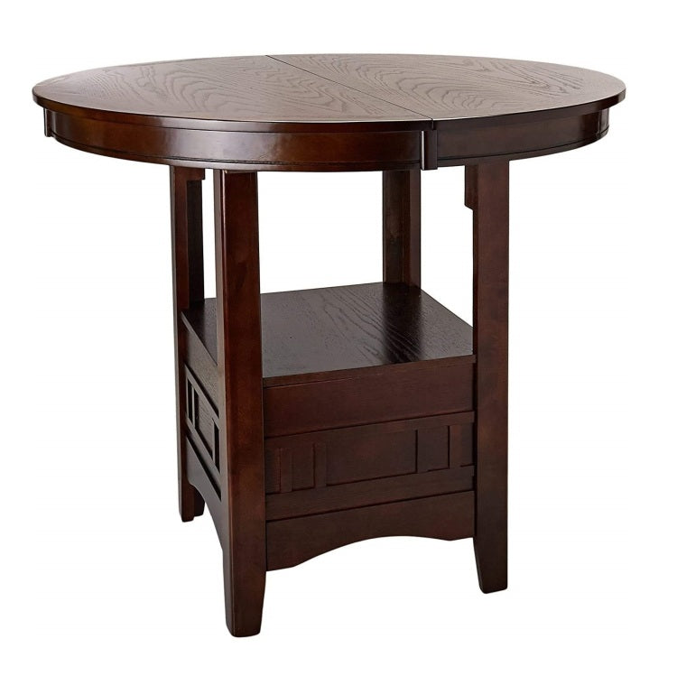 Dining Table Round Counter Height Dining Table W Shelve 1Pc Table Only Solid Wood Dark Rosy Brown Finish
