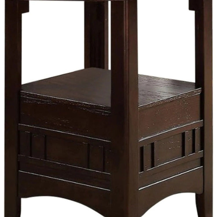 Dining Table Round Counter Height Dining Table W Shelve 1Pc Table Only Solid Wood Dark Rosy Brown Finish