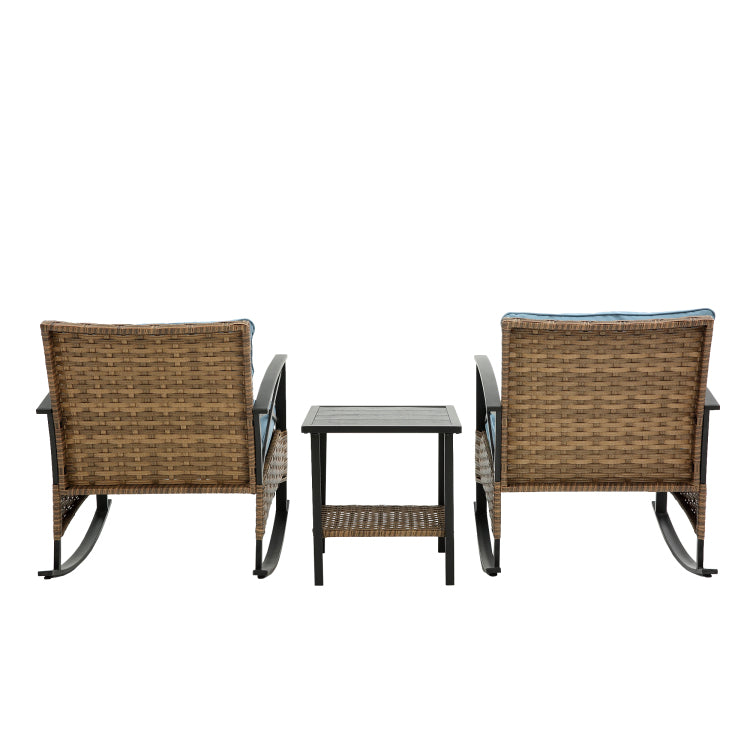 3Pcs Rocking Rattan Set Wholesale Leisure Chair Outdoor Rattan Rocking Chair Set Grey