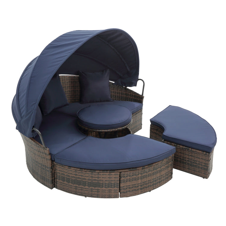 Kd Rattan Round Lounge With Canopy Bali Canopy Bed Outdoor, Wicker Outdoor Sofa Bed With Lift Coffee Table