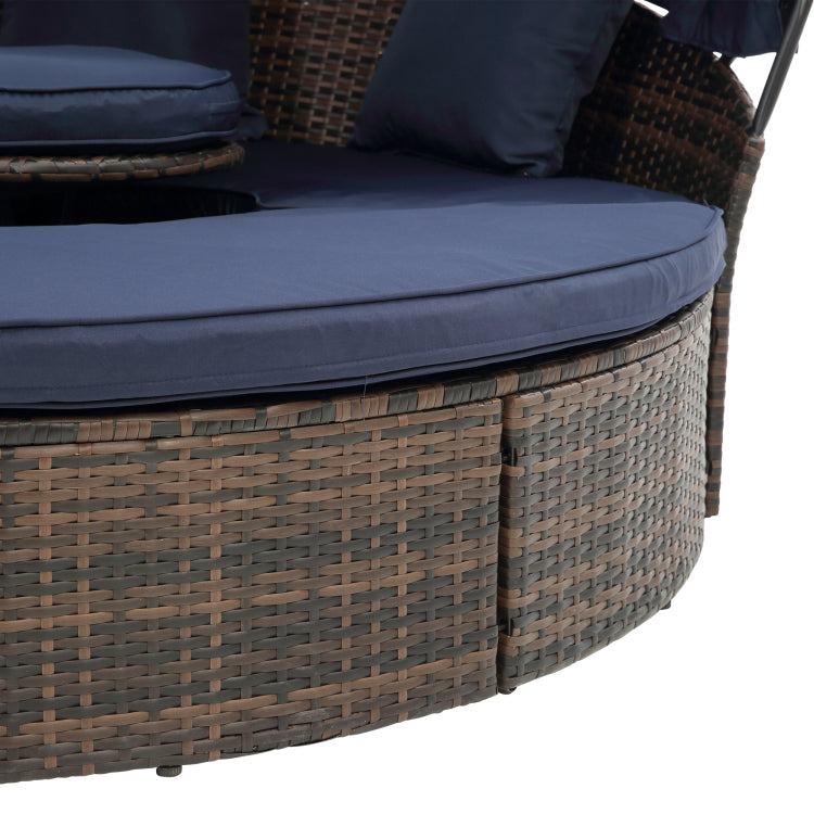 Kd Rattan Round Lounge With Canopy Bali Canopy Bed Outdoor, Wicker Outdoor Sofa Bed With Lift Coffee Table