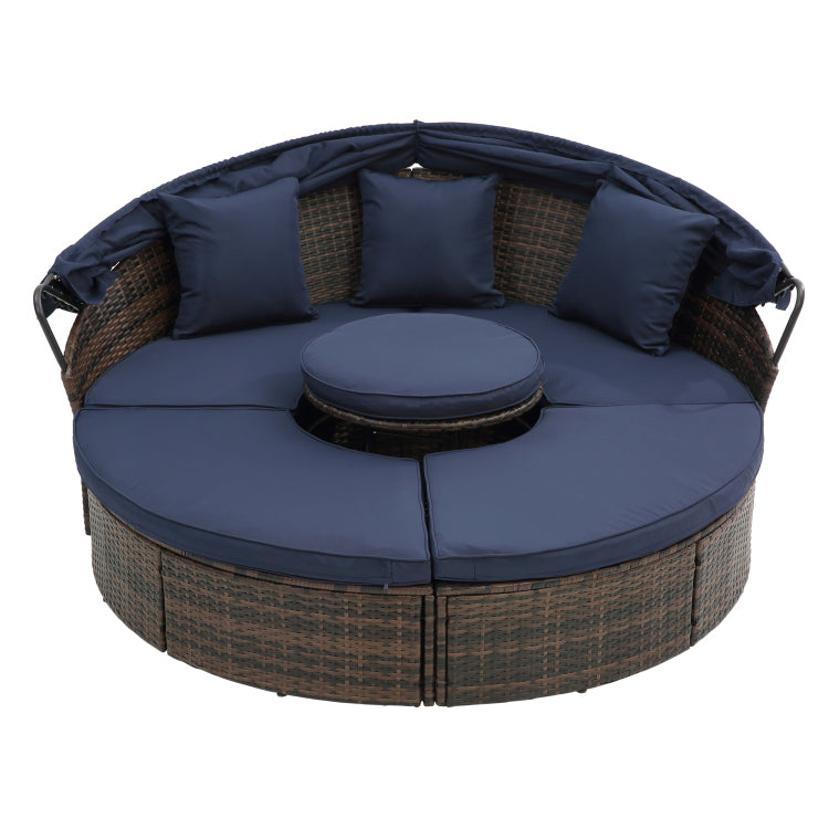 Kd Rattan Round Lounge With Canopy Bali Canopy Bed Outdoor, Wicker Outdoor Sofa Bed With Lift Coffee Table