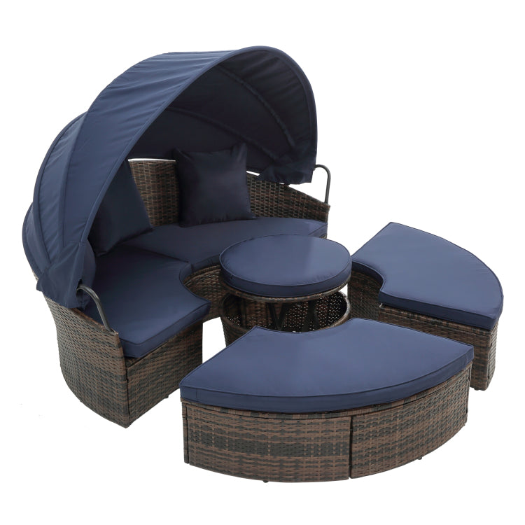 Kd Rattan Round Lounge With Canopy Bali Canopy Bed Outdoor, Wicker Outdoor Sofa Bed With Lift Coffee Table