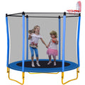 5.5Ft Trampoline For Kids 65" Outdoor & Indoor Mini Toddler Trampoline With Enclosure, Basketball Hoop And Ball Included