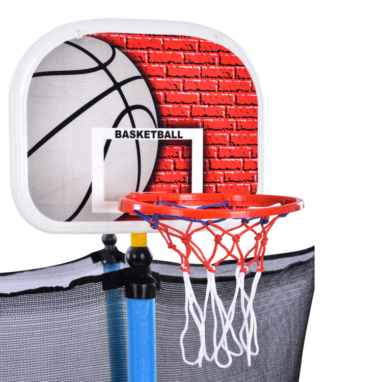 5.5Ft Trampoline For Kids 65" Outdoor & Indoor Mini Toddler Trampoline With Enclosure, Basketball Hoop And Ball Included