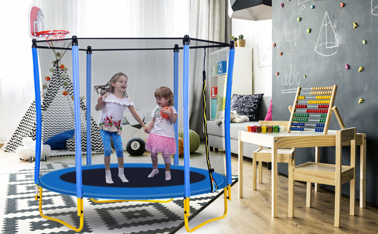5.5Ft Trampoline For Kids 65" Outdoor & Indoor Mini Toddler Trampoline With Enclosure, Basketball Hoop And Ball Included