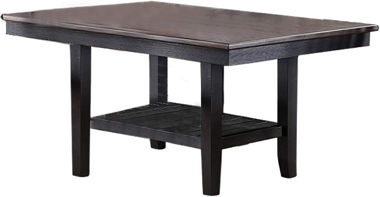 Transitional Dining Room 7Pc Set Dark Coffee Rubberwood Dining Table W Shelf And 6X Side Chairs Fabric Upholstered Seats Unique Back Chairs