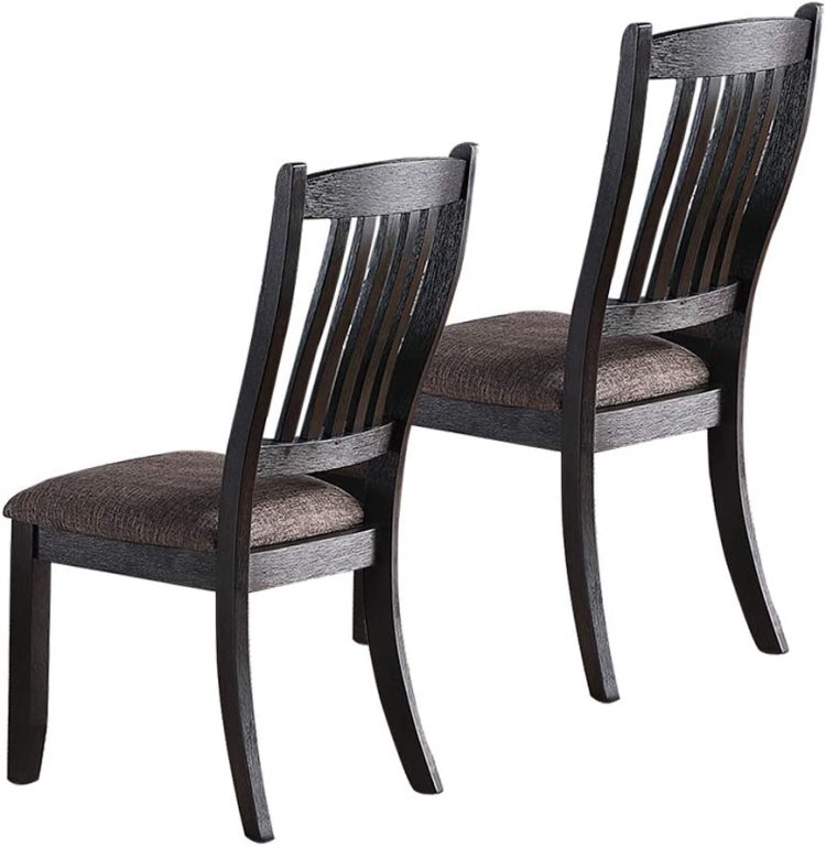 Transitional Dining Room 7Pc Set Dark Coffee Rubberwood Dining Table W Shelf And 6X Side Chairs Fabric Upholstered Seats Unique Back Chairs