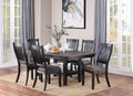Transitional Dining Room 7Pc Set Dark Coffee Rubberwood Dining Table W Shelf And 6X Side Chairs Fabric Upholstered Seats Unique Back Chairs