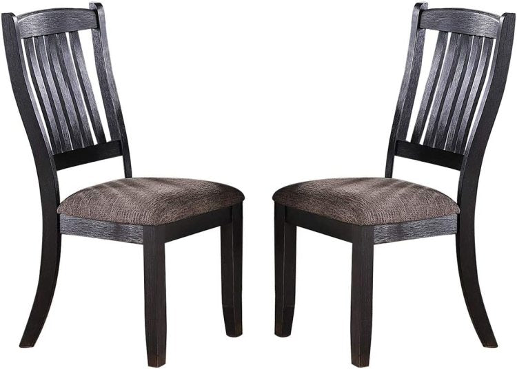 Transitional Dining Room 7Pc Set Dark Coffee Rubberwood Dining Table W Shelf And 6X Side Chairs Fabric Upholstered Seats Unique Back Chairs