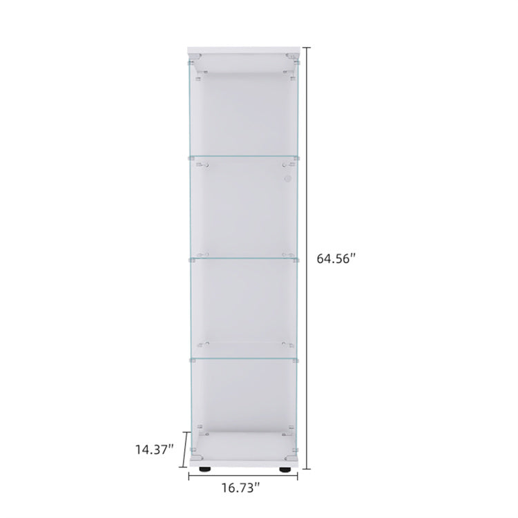 4 Shelves Glass Cabinet Glass Display Cabinet With One Door, White