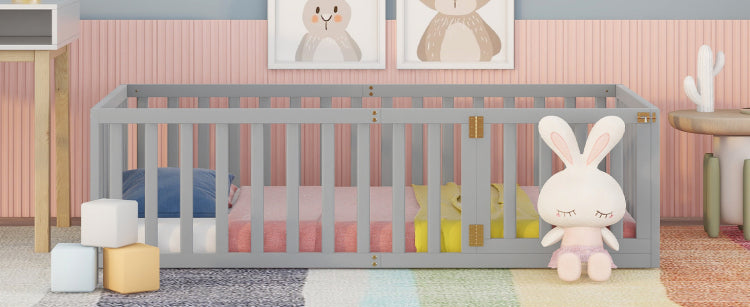 Twin Size Wood Daybed Frame With Fence, Gray Old Sku :Wf289661Aae