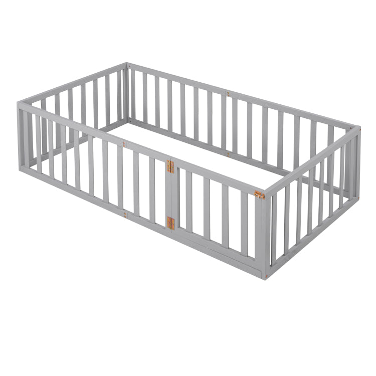 Twin Size Wood Daybed Frame With Fence, Gray Old Sku :Wf289661Aae