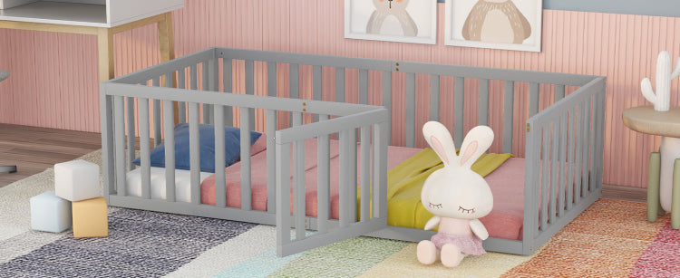 Twin Size Wood Daybed Frame With Fence, Gray Old Sku :Wf289661Aae