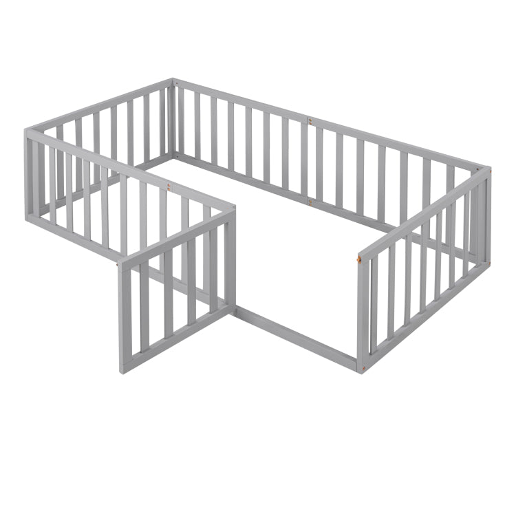 Twin Size Wood Daybed Frame With Fence, Gray Old Sku :Wf289661Aae