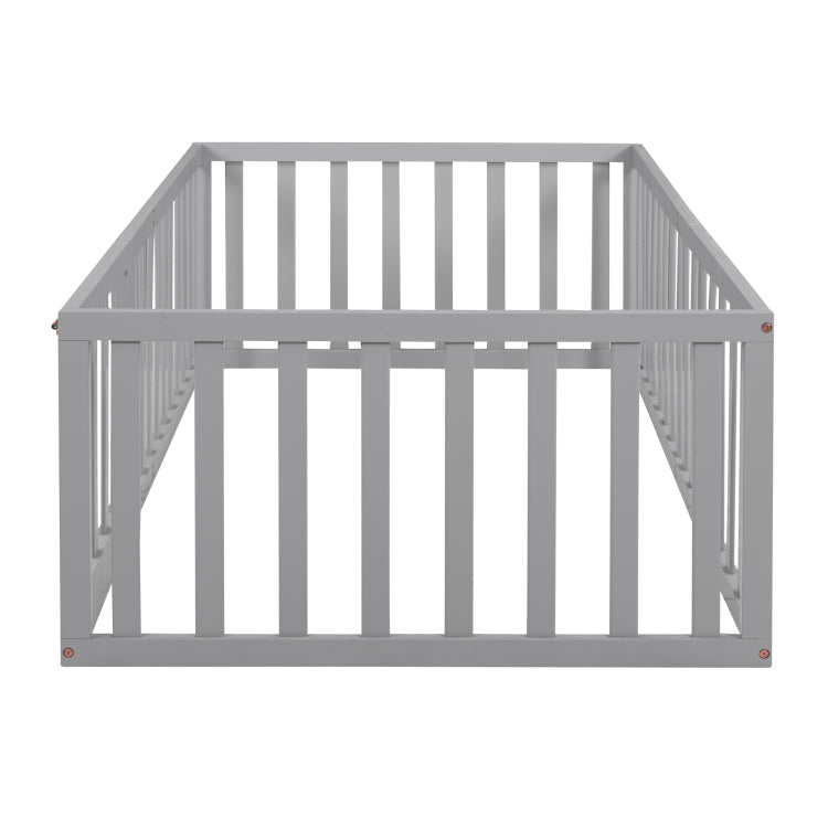 Twin Size Wood Daybed Frame With Fence, Gray Old Sku :Wf289661Aae