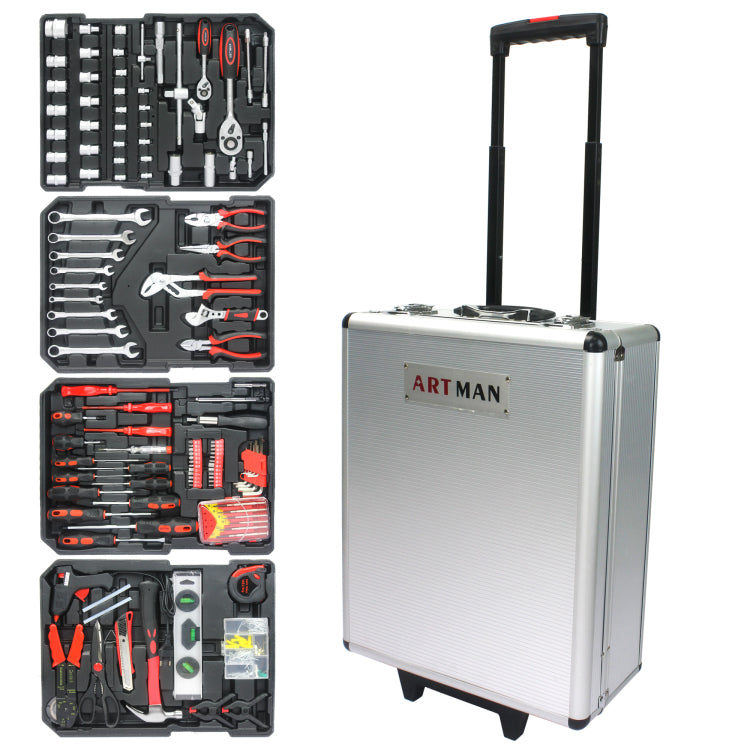 899Pcs Home Repair Tool Set Kit, Toolbox Storage Case With 4 Drawers, General Household Tool Kit With Rolling Tool Box, Tool Set Kit For Maintenance, Garden, Homeowner, Handyman Silver