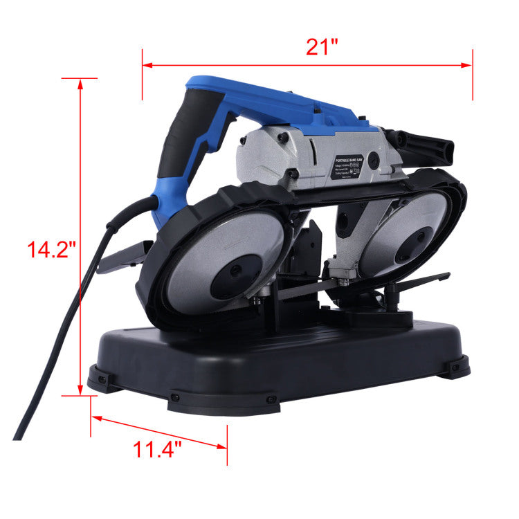High Performance Portable Band Saw With Removable Steel Base, 45 90 Cutting, 10A 1100W Motor, 5 Inch Depth Cut