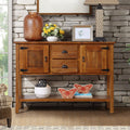48'' Solid Wood Sideboard Console Table With 2 Drawers And Cabinets And Bottom Shelf, Retro Style Storage Dining Buffet Server Cabinet For Living Room Kitchen Dining Room Brown