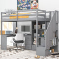 Twin Size Loft Bed With L Shaped Desk And Drawers, Cabinet And Storage Staircase, Gray