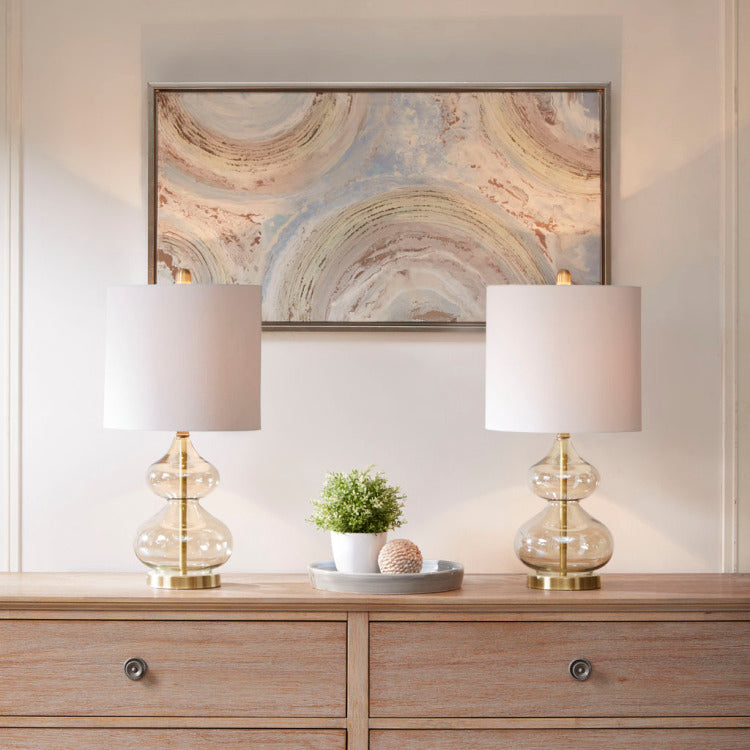 Curved Glass Table Lamp, Set Of 2