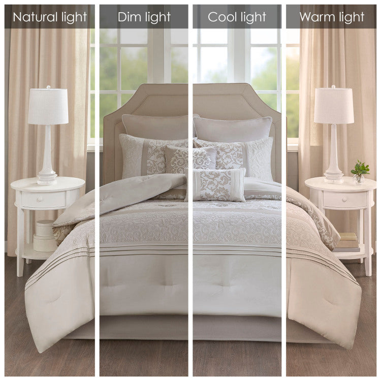 Embroidered 8 Piece Comforter Set Neutral Queen