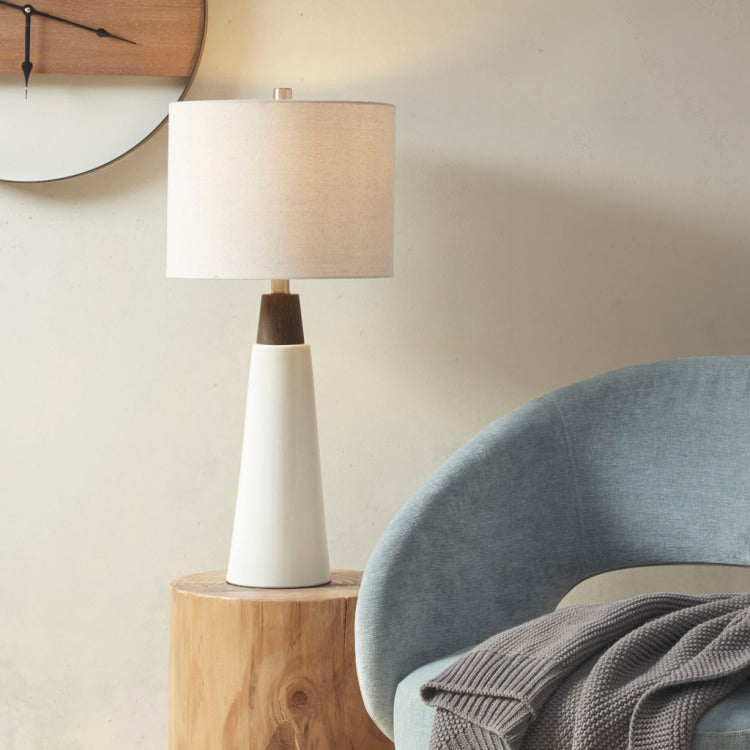 Triangular Ceramic And Wood Table Lamp