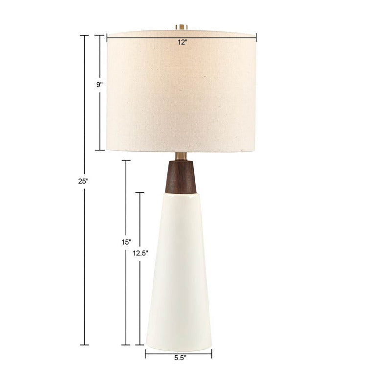 Triangular Ceramic And Wood Table Lamp