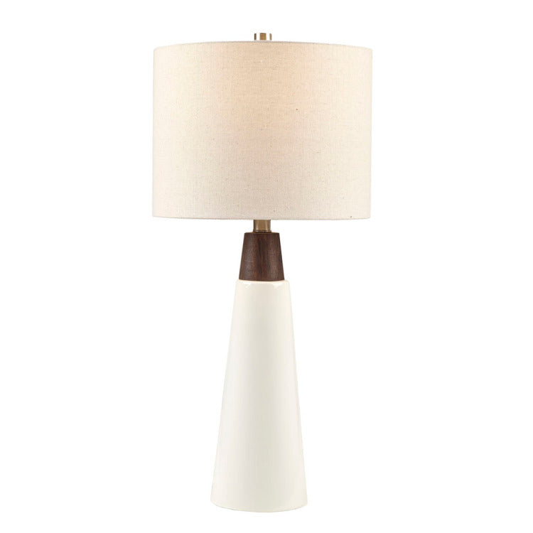 Triangular Ceramic And Wood Table Lamp