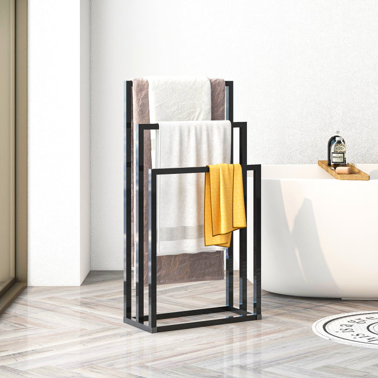 Metal Freestanding Towel Rack 3 Tiers Hand Towel Holder Organizer For Bathroom Accessories, Black