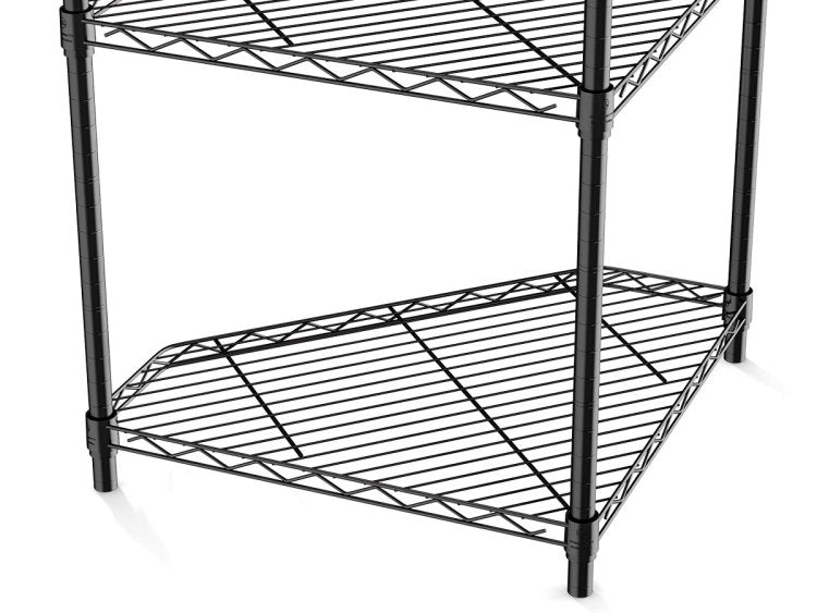 6 Tier Shelf Corner Wire Shelf Rack Pentagonal Shelves Adjustable Metal Heavy Duty Free Standing Corner Storage Display Chrome Rack For Bathroom, Living Room, Kitchen Black