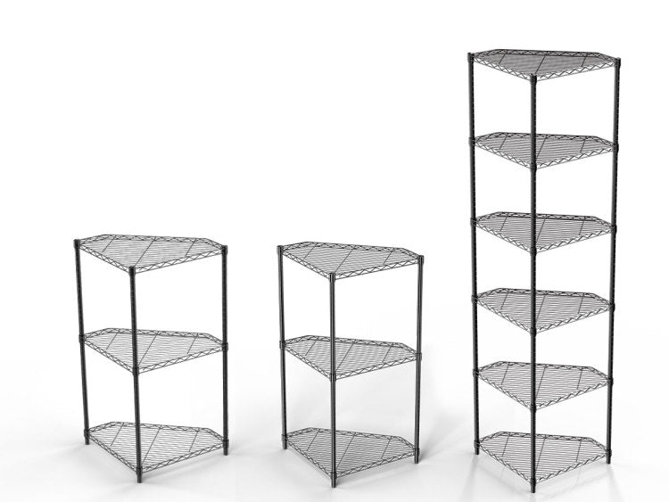 6 Tier Shelf Corner Wire Shelf Rack Pentagonal Shelves Adjustable Metal Heavy Duty Free Standing Corner Storage Display Chrome Rack For Bathroom, Living Room, Kitchen Black