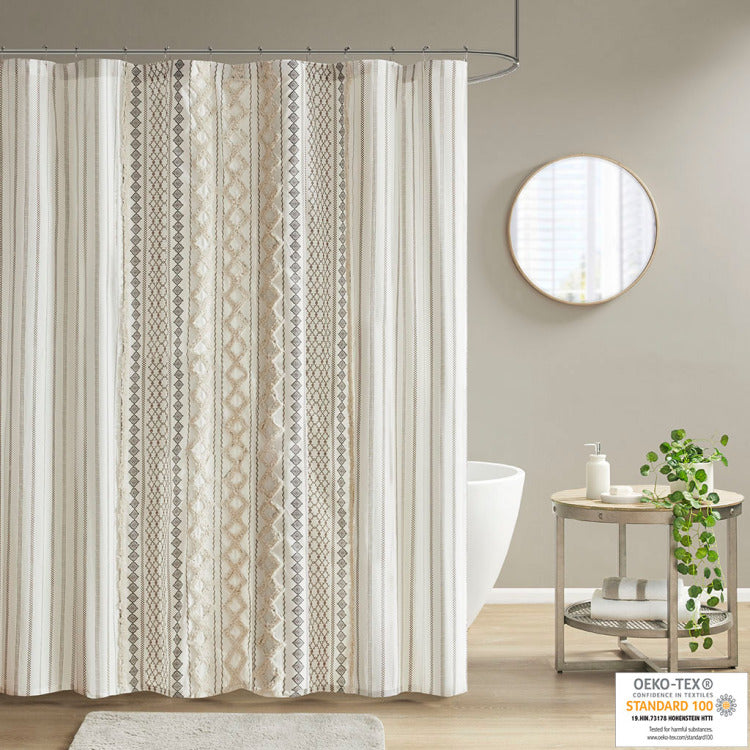 Cotton Printed Shower Curtain With Chenille