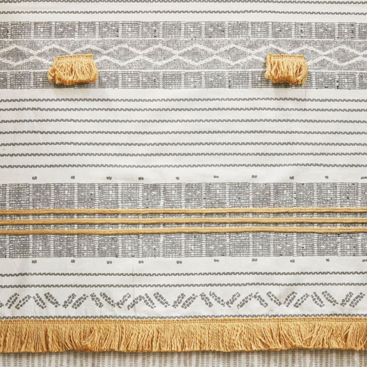 Cotton Stripe Printed Shower Curtain With Tassel