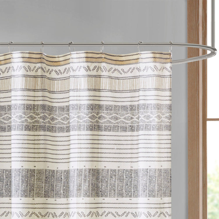 Cotton Stripe Printed Shower Curtain With Tassel