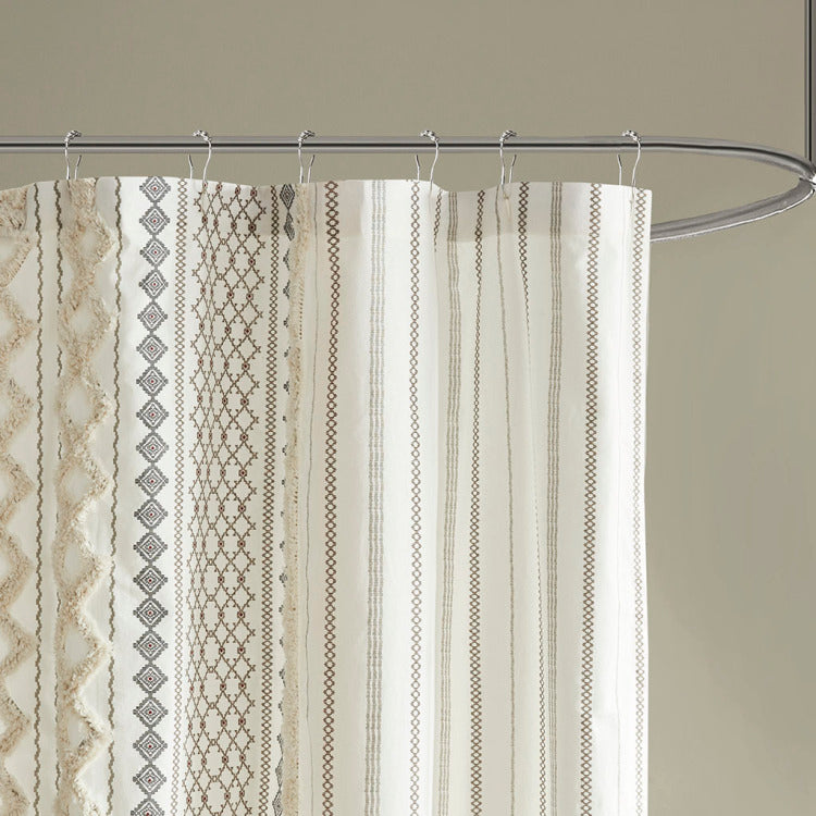 Cotton Printed Shower Curtain With Chenille