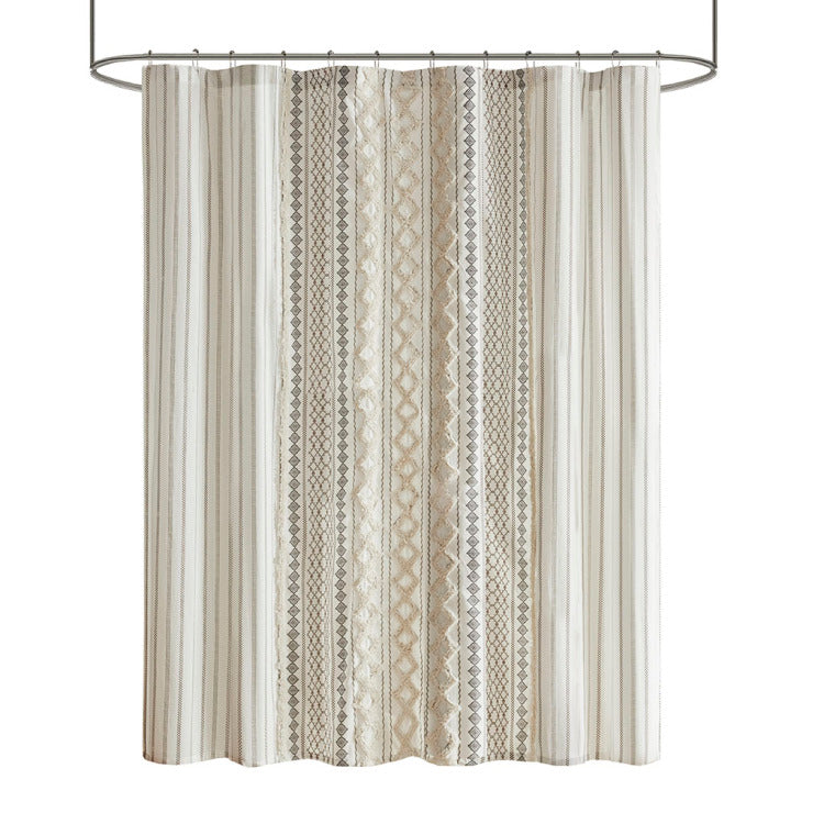 Cotton Printed Shower Curtain With Chenille