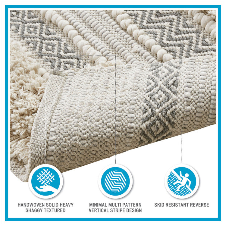 Woven Texture Stripe Bath Rug Grey 20X32"