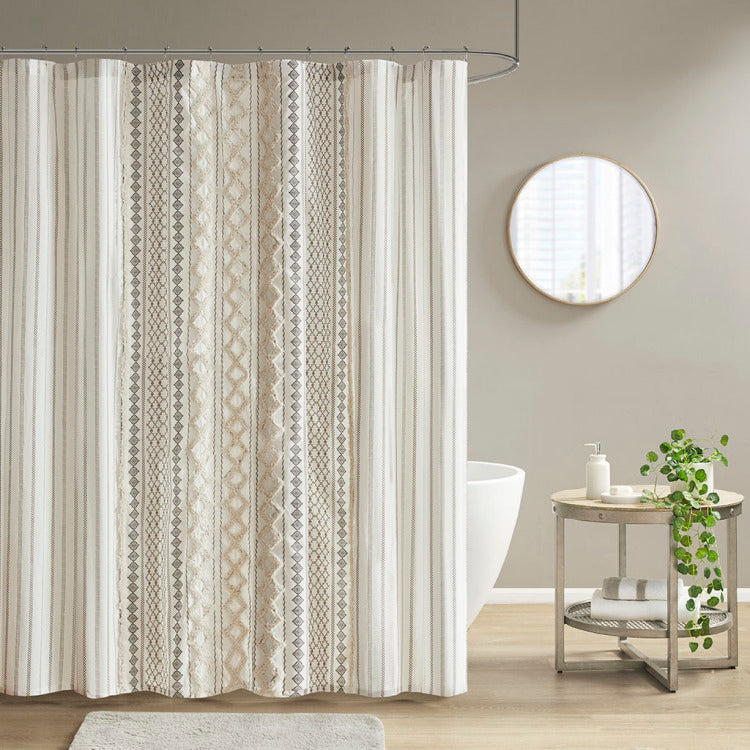 Cotton Printed Shower Curtain With Chenille