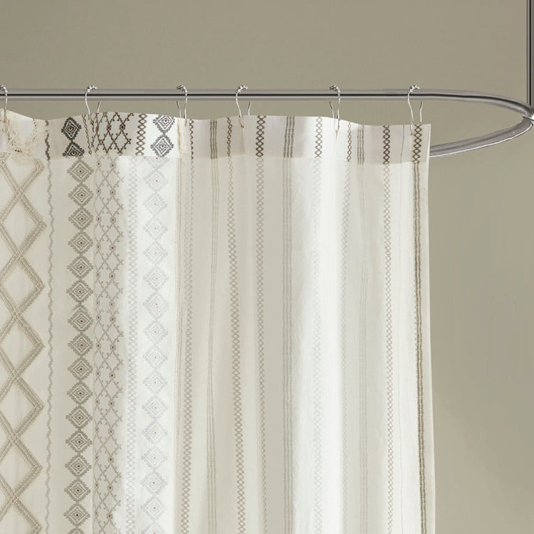Cotton Printed Shower Curtain With Chenille