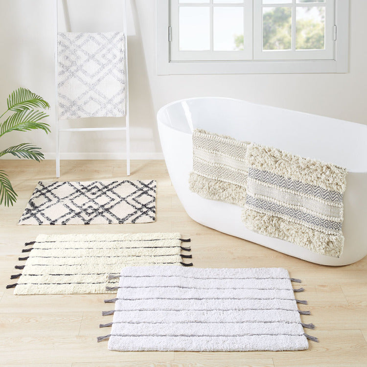 Woven Texture Stripe Bath Rug Grey 20X32"