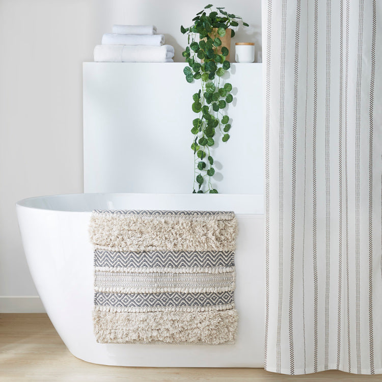 Woven Texture Stripe Bath Rug Grey 20X32"