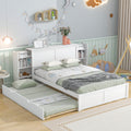Full Size Storage Platform Bed With Pull Out Shelves And Twin Size Trundle, White