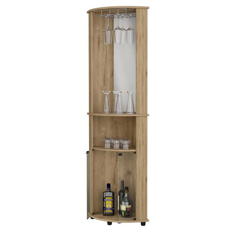 Kempwell 2 Door 2 Shelf Corner Bar Cabinet With Glass Rack Macadamia