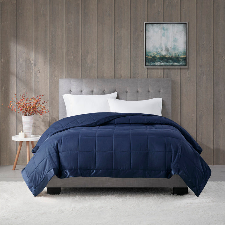 Lightweight Down Alternative Blanket With Satin Trim Navy Full Queen