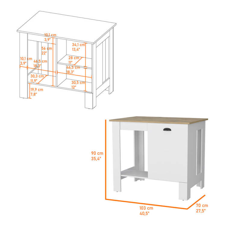 Vancouver 1 Door Kitchen Island With Open Shelf White And Macadamia