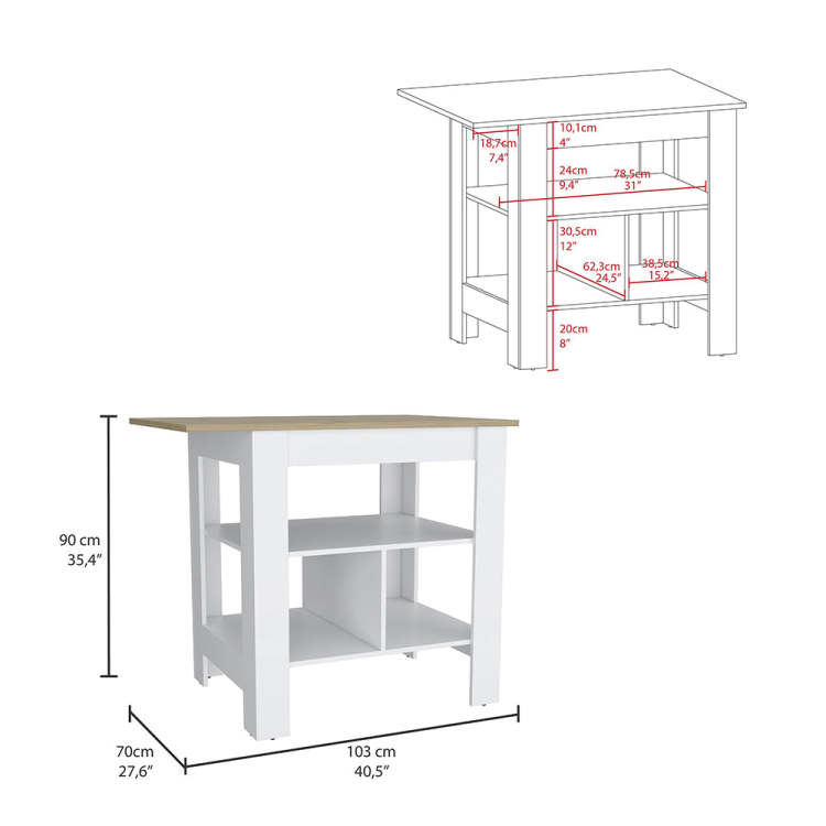 Adeline 3 Shelf Kitchen Island White And Macadamia